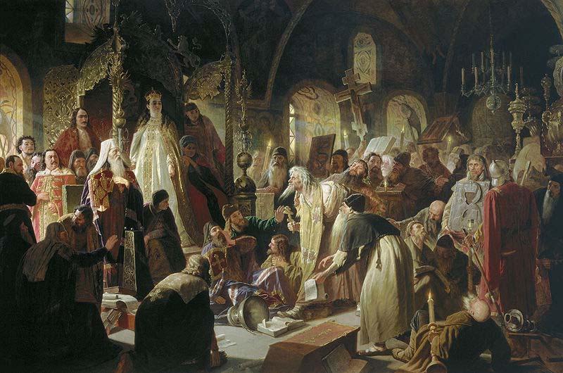 Vasily Perov Nikita Pustosviat. Dispute on the Confession of Faith oil painting image